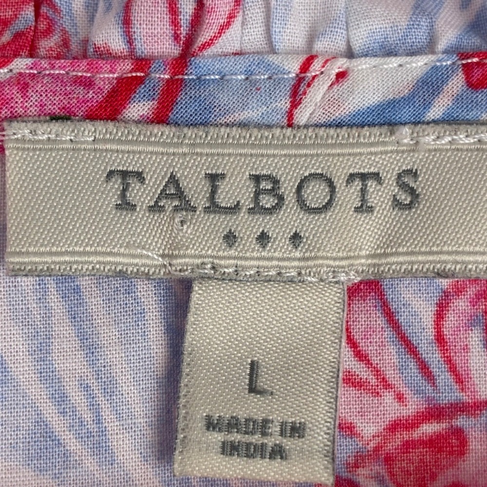 Talbots Lobster Sleeveless Cotton Blouse Large Coastal Nautical Ruffle Neck - Picture 8 of 9